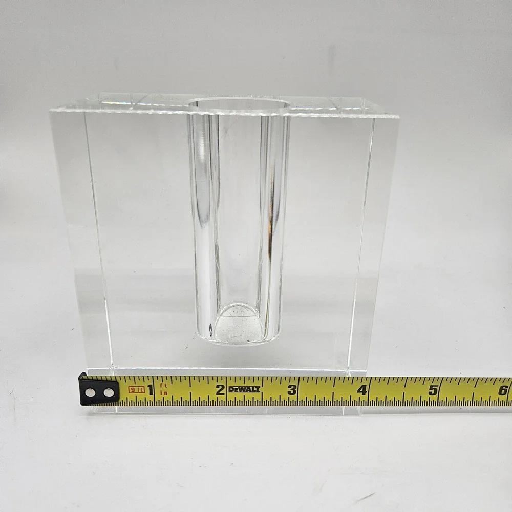 Vintage Modernist Lead Crystal Bud Vase, Square Block Minimalist